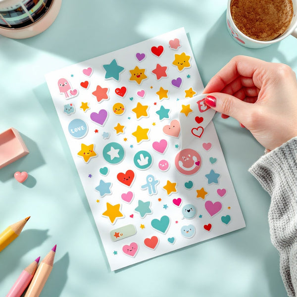 Stickerbogen mit vielen einzeln abziehbaren Stickern